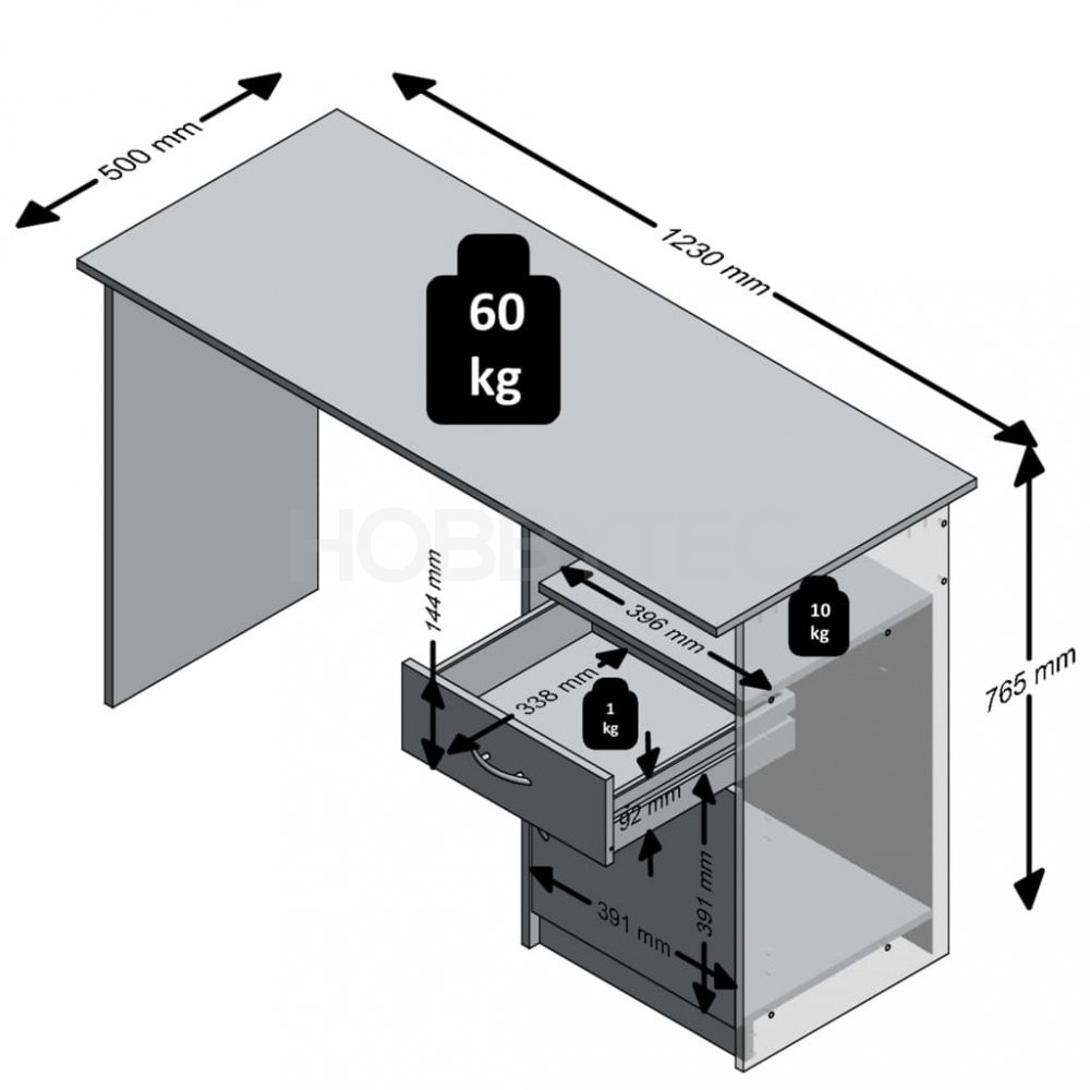 FMD Psací stůl s 1 zásuvkou 123 x 50 x 76,5 cm bíločerný 3004-001